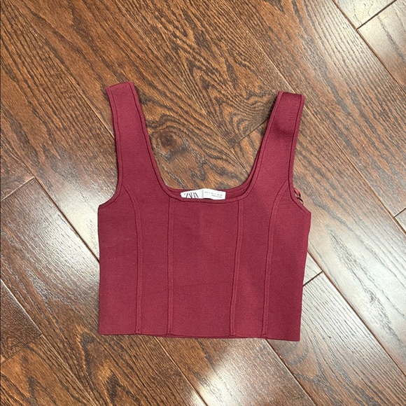 Zara Tops - Zara Burgundy Square-Neck Crop Top
